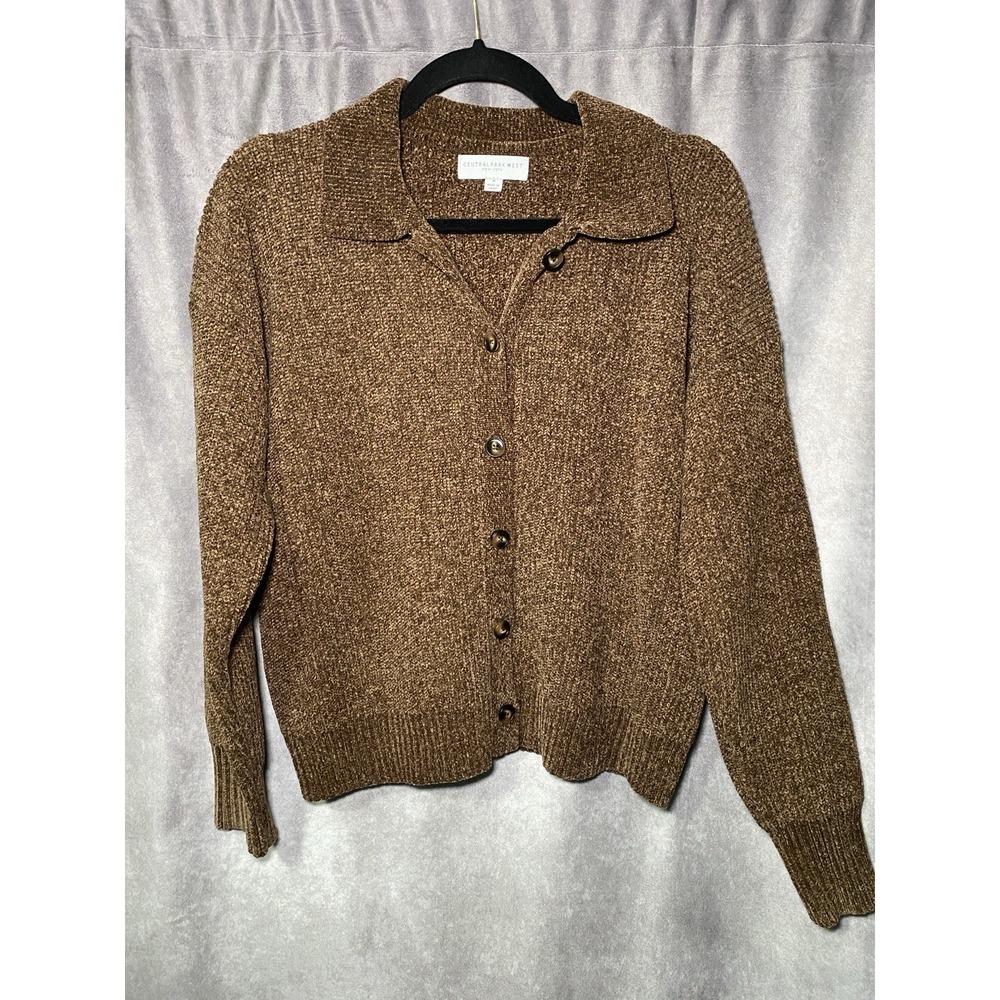 Anthropologie Medium Chenille Chocolate Brown Button Cardigan Cottagecore
